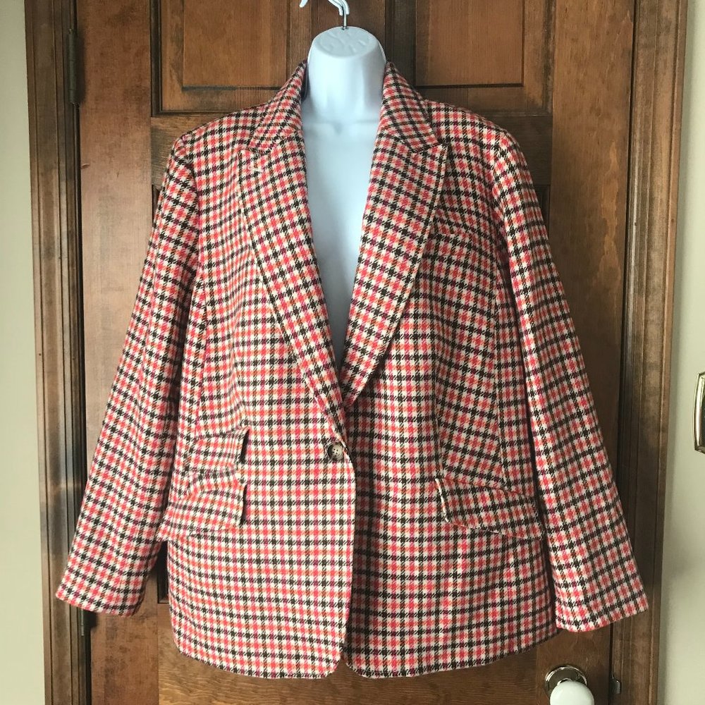 Talbots Ivory w/Brown, Orange & Fuchsia Plaid Jacket Size 20W